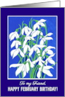 February Birthday Greetings for Friend with Snowdrops card