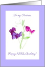 For Partner’s April Birthday Pink and Purple Sweet Peas card