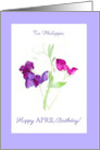 Custom Name April Birthday Pink and Purple Sweet Peas card