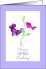 April Birthday with Purple and Pink Watercolour Sweet Peas card