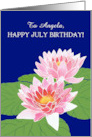 Custom Name July Birthday with Two Pink Water Lilies card