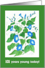 Custom Age Birthday Greetings with Blue Morning Glory Flowers card