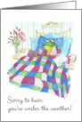 Get Well with Fun Green Frog in Bed Under the Weather card