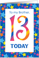 For Brother 13th Birthday with Colourful Stripes and Stars card