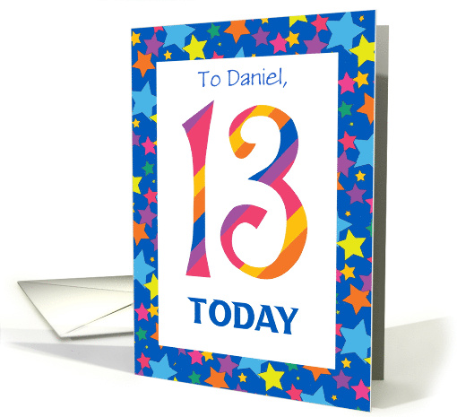 Custom Name 13th Birthday with Bright Stripes and Stars card (1021879)