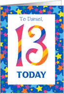 Custom Name 13th Birthday with Bright Stripes and Stars card