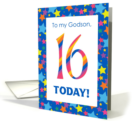 Godson's 16th Birthday with Colourful Stripes and Stars card (1022545)