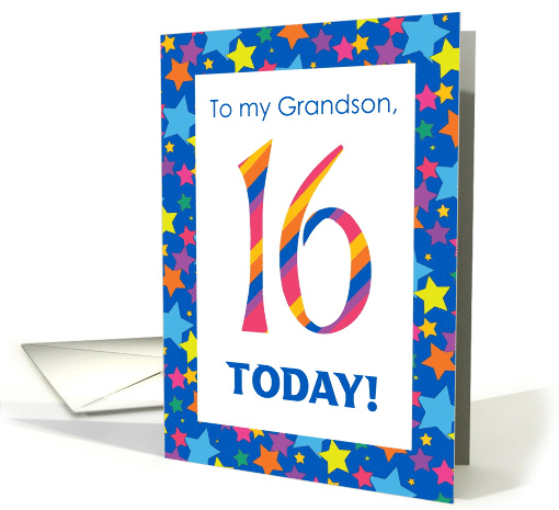 Grandson's 16th Birthday with Bright Stripes and Stars Patterns card