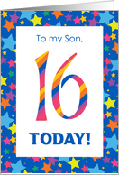 For Son 16th Birthday with Colourful Stripes and Star card