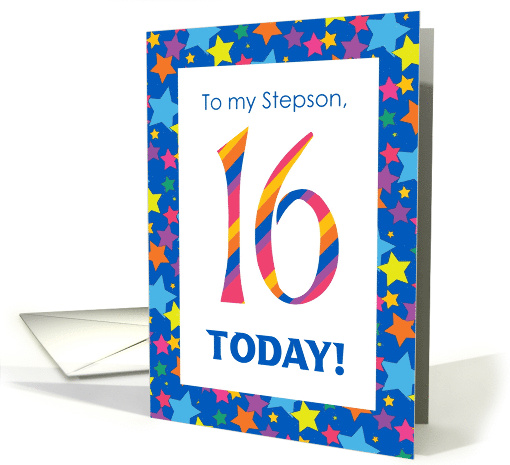 For Stepson's 16th Birthday with Colourful Stripes and Stars card