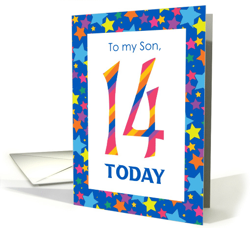 For Son 14th Birthday with Colourful Stripes and Stars card (1023267)