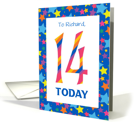 Custom Name 14th Birthday with Bright Stripes and Stars card (1023279)
