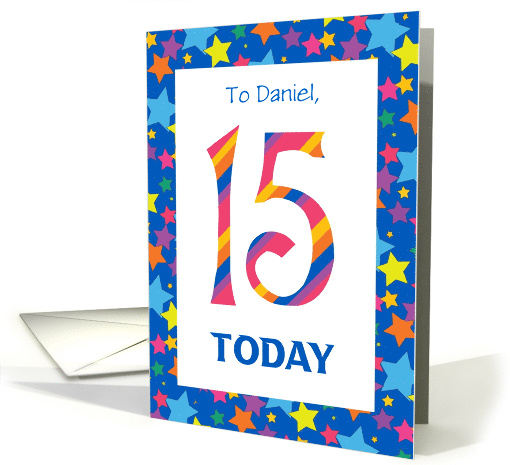 Custom Name 15th Birthday with Bright Stripes and Stars card (1023971)