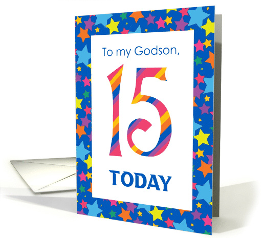 Godson's 15th Birthday with Colourful Stripes and Stars card (1023977)