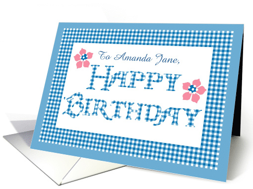 Custom Name Birthday with Blue Check Gingham Pattern card (1032745)