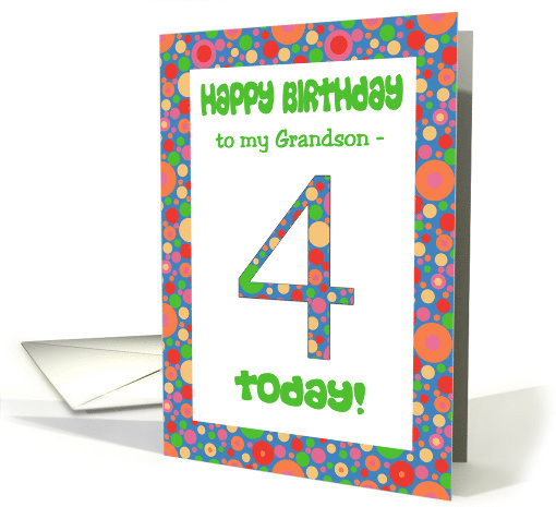 Grandson's 4th Birthday with Bright Bubbly Pattern card (1058113)