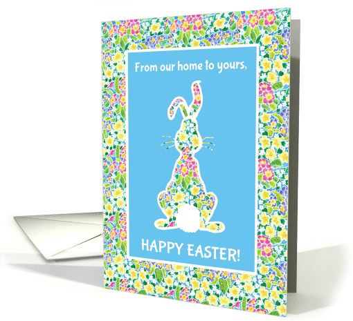 Easter Wishes Our Home to Yours Cute Rabbit and Primroses card