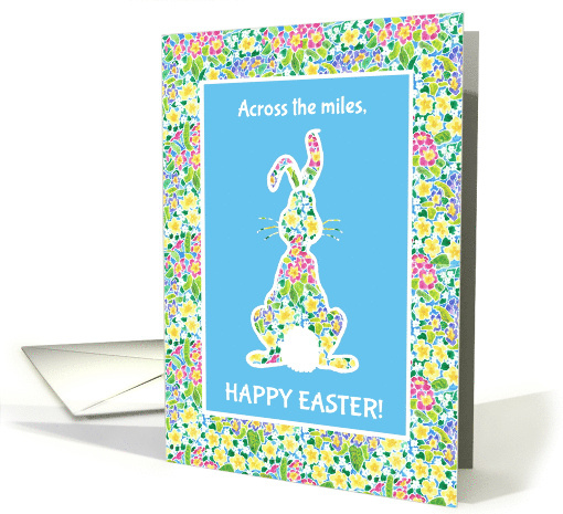 Easter Greetings Across the Miles Cute Rabbit and Primroses card