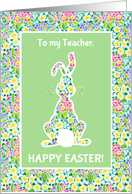 For Teacher at Easter Cute Rabbit and Primroses card