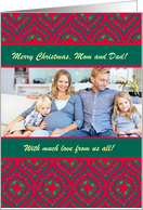 Custom Christmas Photo with Red and Green Baubles and Stars Pattern card