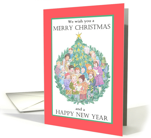 Christmas Carol Singers Around a Christmas Tree Blank Inside card