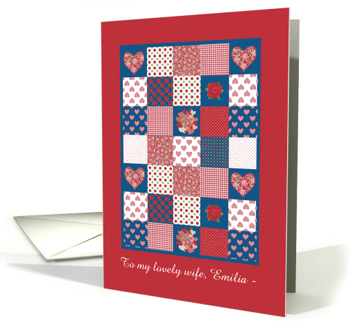 Valentine's Card to Personalise, Hearts and Roses Patchwork card