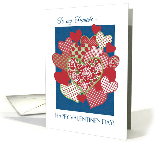 For Fiancee Valentine's Day Hearts and Red Roses blank Inside card