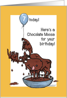 7th Birthday with Fun Chocolate Moose and Balloon card