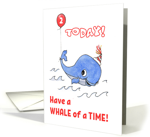 2nd Birthday with Comic Whale in Party Hat card (1231444)