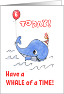 6th Birthday with Comic Whale in Party Hat card