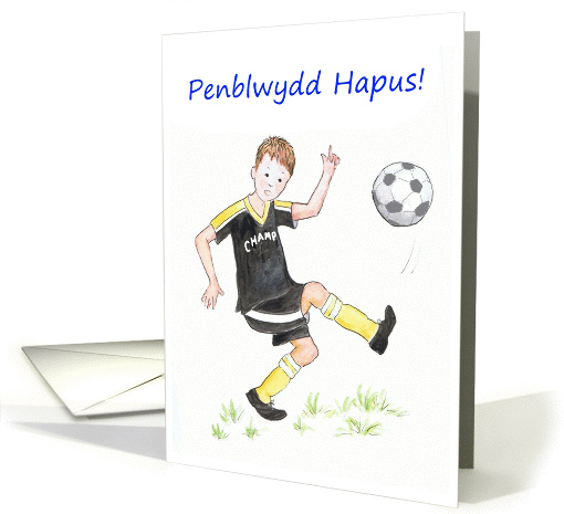 Birthday Card for Boy, Welsh Greeting, Soccer Football card (1251422)
