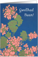 Get Well Card, Welsh Greeting, Pink Geranium card