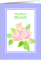 Get Well with Welsh Greeting and Pink Roses Blank Inside card
