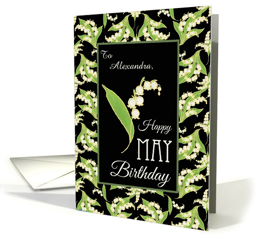 Custom Front May Birthday with Lilies on Black card (1276662)