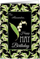 Custom Front May Birthday with Lilies on Black card