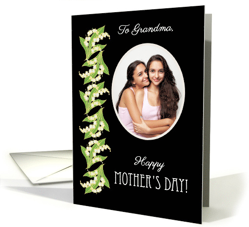 For Grandma Mother's Day Photo Upload Lilies on Black card (1276750)