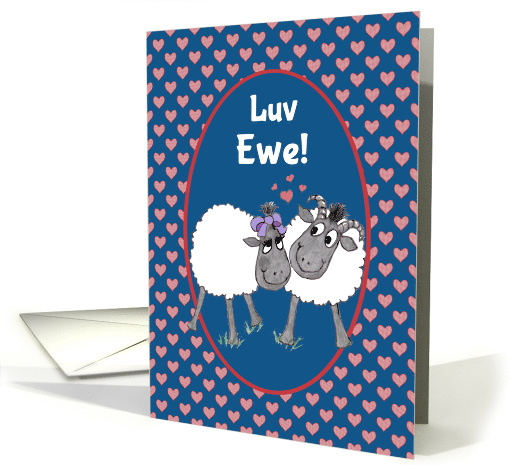Romantic Greeting with Cartoon Sheep and Hearts Blank Inside card