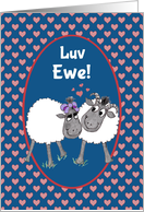 Romantic Greeting with Cartoon Sheep and Hearts Blank Inside card