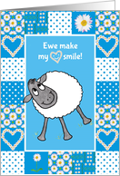 Romantic You Make my Heart Smile Fun Sheep Blank Inside card