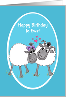 Birthday with a Pair of Comic Sheep Hearts and Bows card