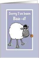 Apology Message with Cute Sheep Holding Flower Blank Inside card