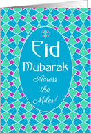 Eid Card Across the Miles: Blue, Green, Purple, Islamic Pattern card