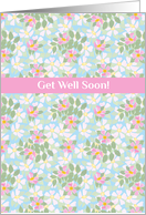 Get Well Wishes with Pink Dog Roses on Blue card