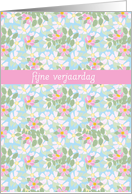 Birthday Card, Dutch Greeting, Pink Dogroses on Blue card