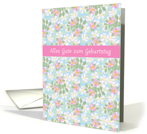 Birthday with German Greeting Pink Dog Roses Blank Inside card
