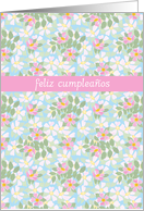 Birthday with Spanish Greeting Pink Dog Roses Blank Inside card