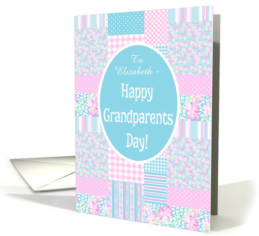 Grandparents Day Card to Personalize: Pink Roses Patchwork card