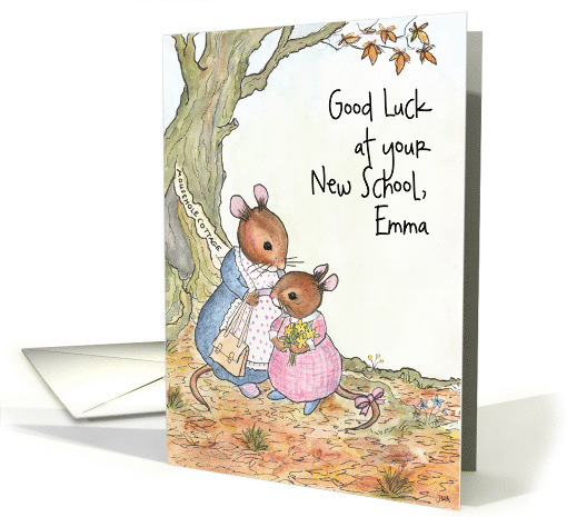Custom Front Little Mouse New School Good Luck card (1304712)