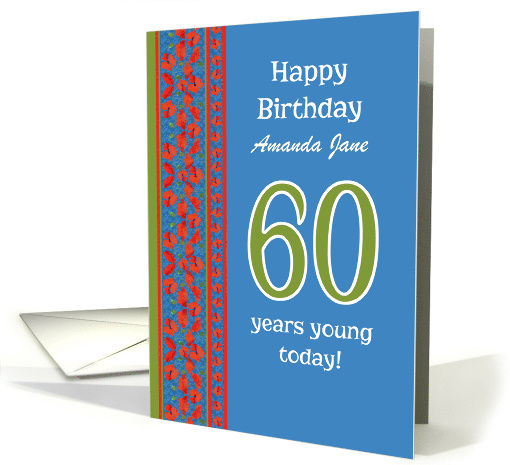 Custom Front 60th Birthday Red Field Poppies Border card (1312990)