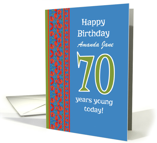 Custom Front 70th Birthday Red Field Poppies Border card (1312994)
